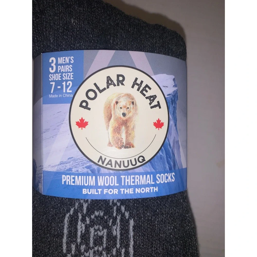 Polar Heat Nanuuq Mens 3 Pack Wool Thermal Crew Socks Charcoal Gray Size 7-12‎